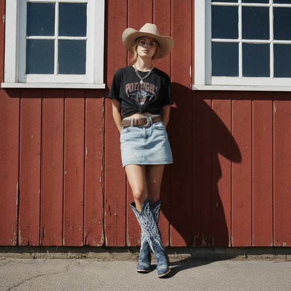 Women Denim Polyurethane Over the Knee Adjustable Thigh High Cowgirl Boot - Picture 5 of 5